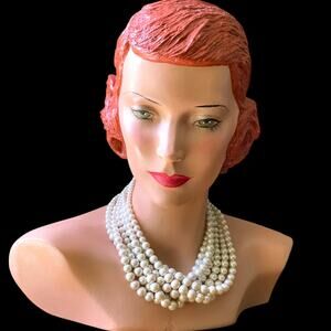 Lia Sophia “Uptown” 6 Multi Strand Faux Pearl Glass Necklace Retired 2013